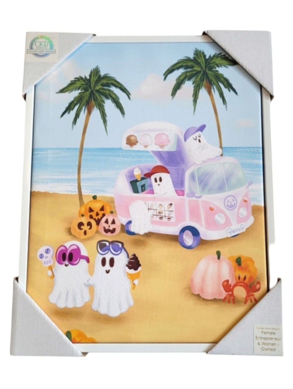 Summerween Ghost Canvas Wall Decor Coastal Halloween Ice Cream Truck NWT